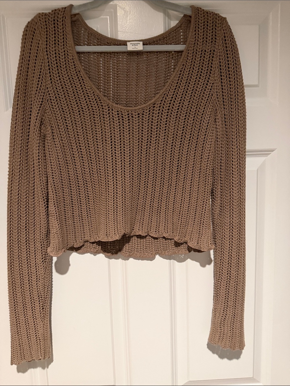 Abercrombie & Fitch Taupe Open-Knit Cropped Scoopneck Sweater